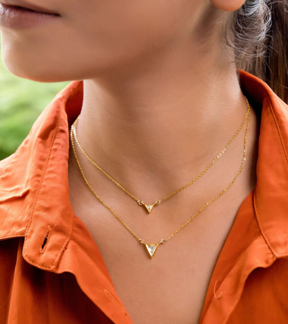 The Triangle Polki Two Layered Necklace in Gold