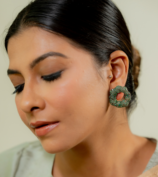 The Emerald Asymmetrical Hoop Stud Earrings-Esmeé by UNCUT