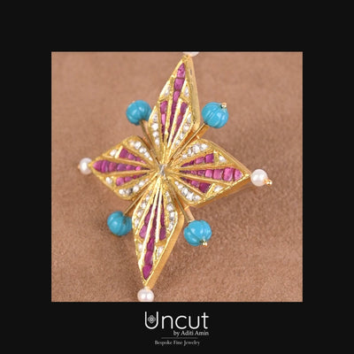 Gold Polki Brooch by UNCUT Jewelry
