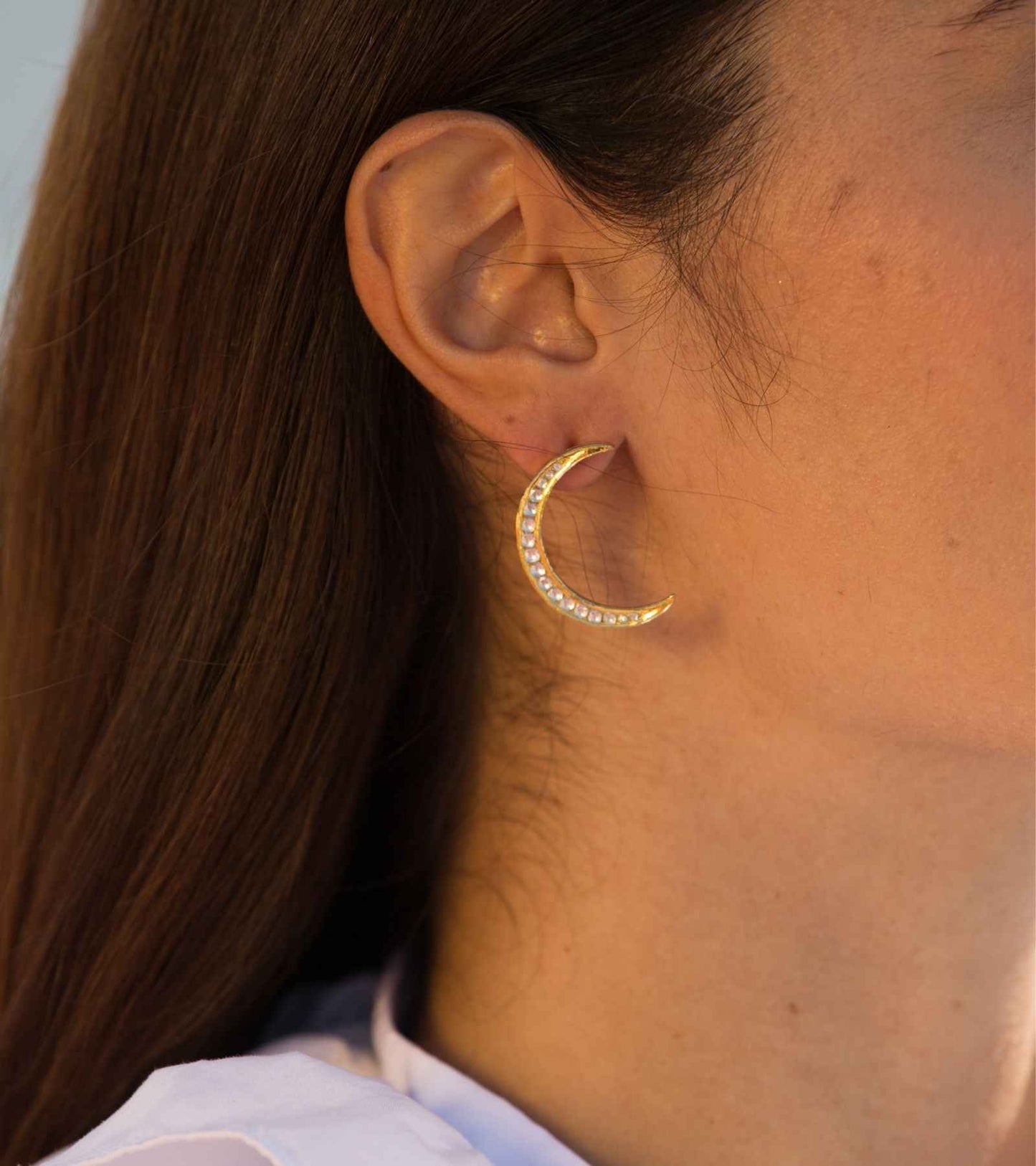 The Hana Crescent Polki Earrings in Gold